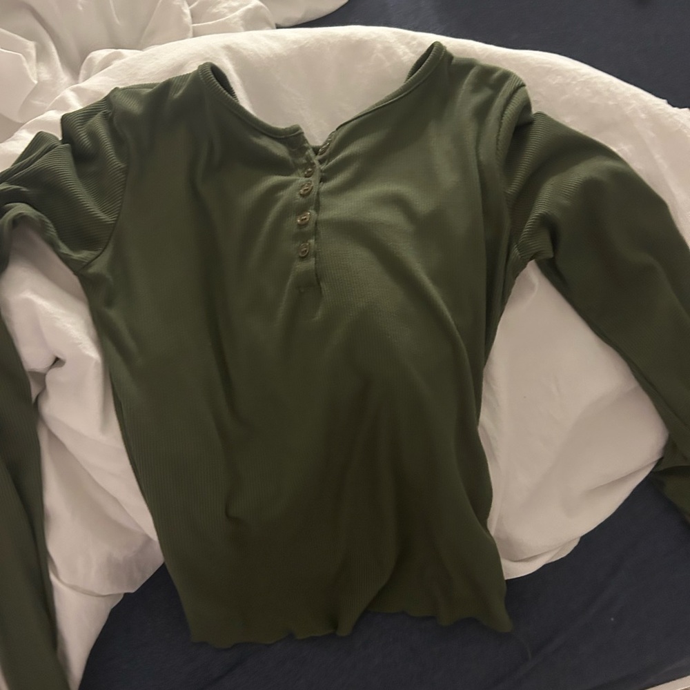 Olive Green Long Sleeve Henley Top